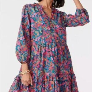 J. Crew Liberty Ciara Floral Print Tiered Popover Mini Dress Multi Womens Size L
